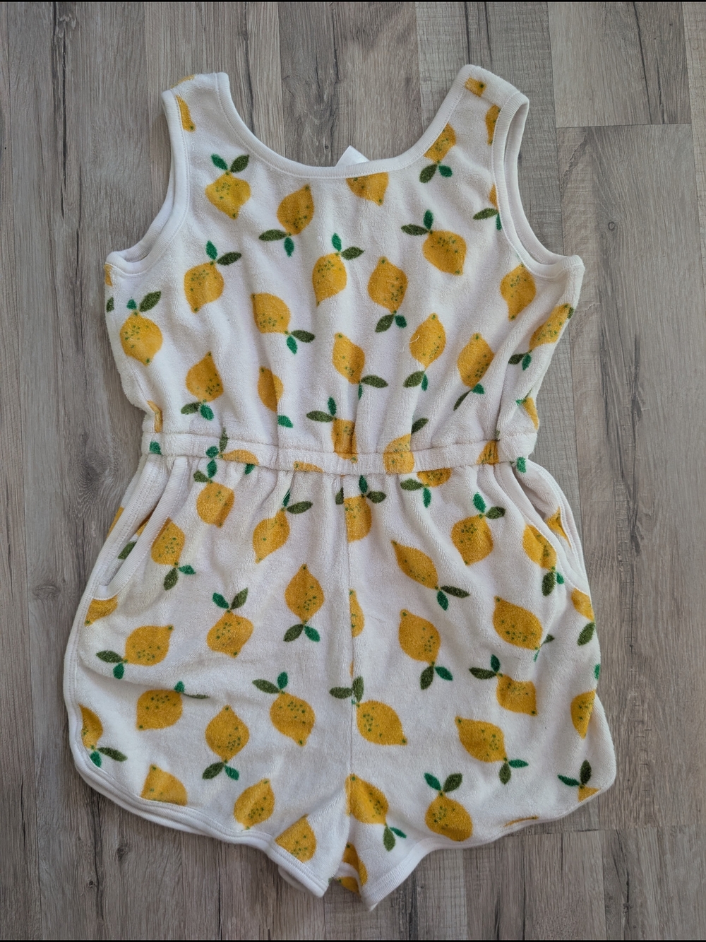 Hanna Andersson White Lemon Print Kids Terry Romper Coverup, 8Y (V6)